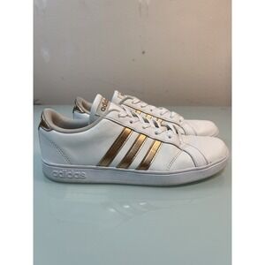 Adidas White Gold Stripe Sneakers Men's 7 Casual Court Shoes